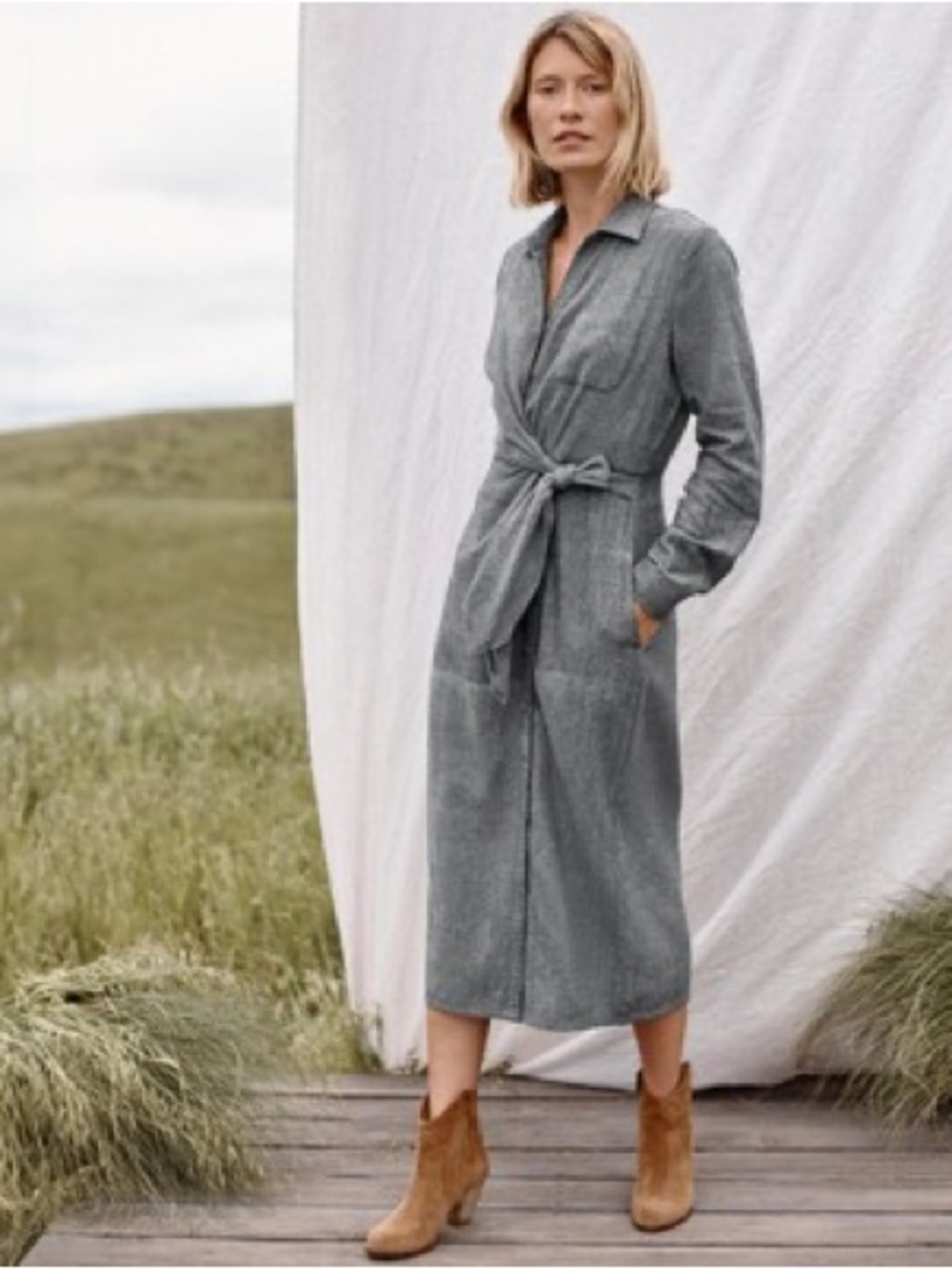 ✦ Garnet Hill Eva Organic Cotton Flannel Shirtdress | Gray | 12 - Picture 2 of 8